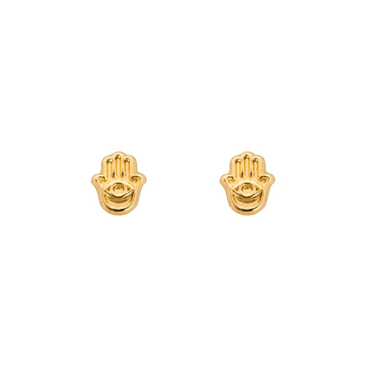 Aretes Oro 10K Broquel Mini Mano de Fátima