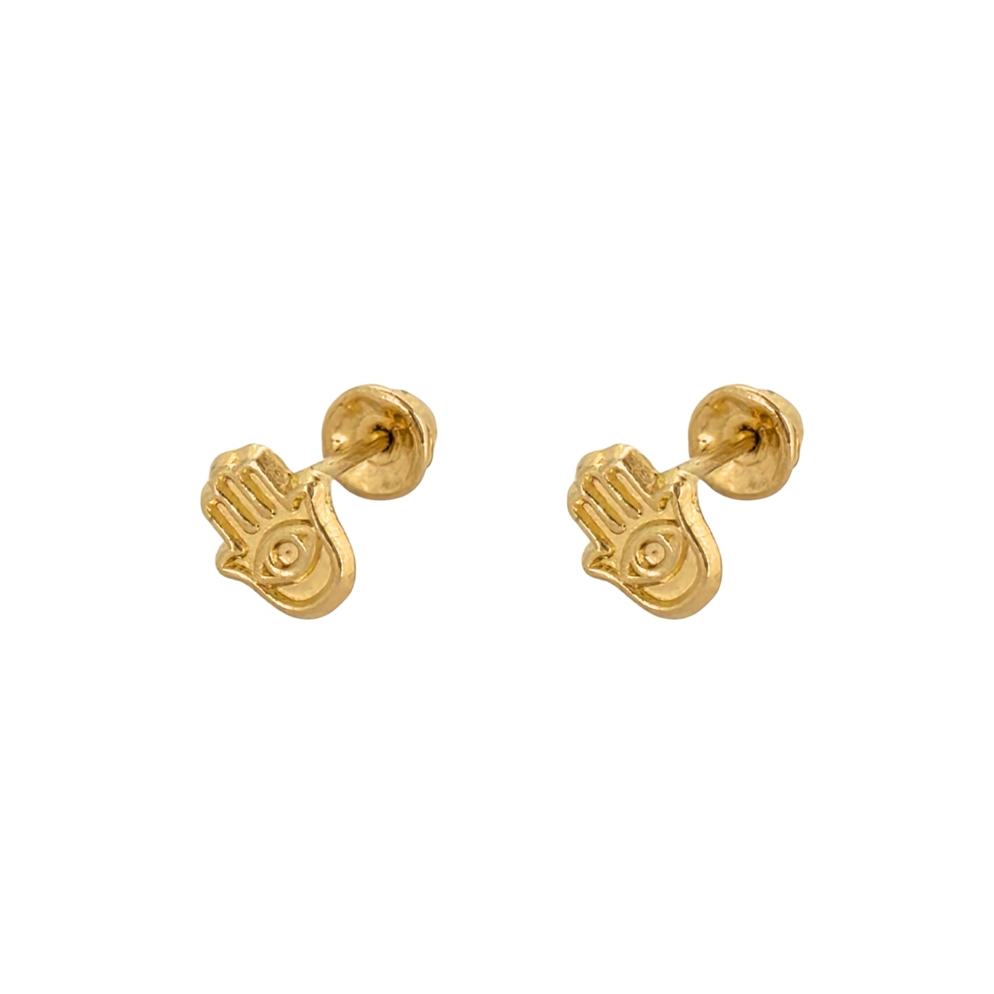 Aretes Oro 10K Broquel Mini Mano de Fátima