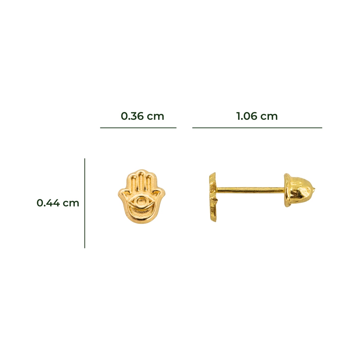 Aretes Oro 10K Broquel Mini Mano de Fátima