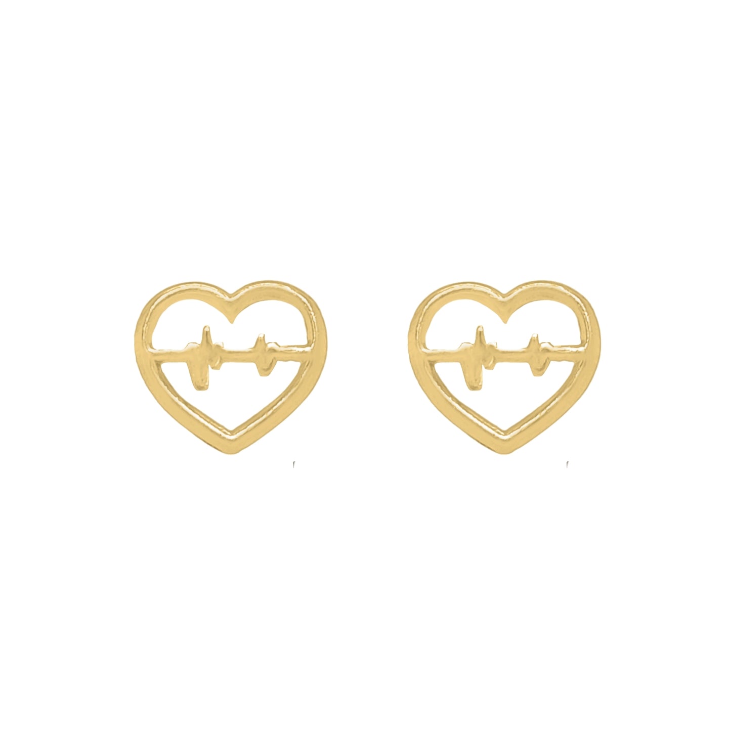 Aretes Oro 10K Broquel Corazón Silueta y Línea Electrocardiograma