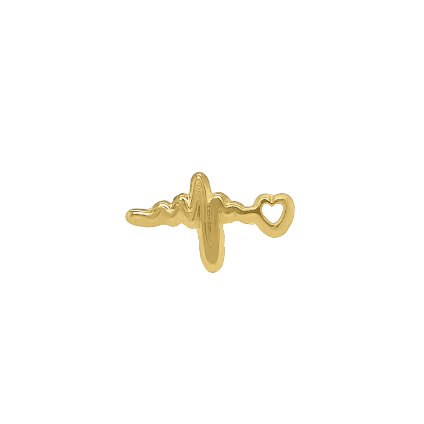 Aretes Oro 10K Broquel Línea Electrocardiograma y Corazón Mini