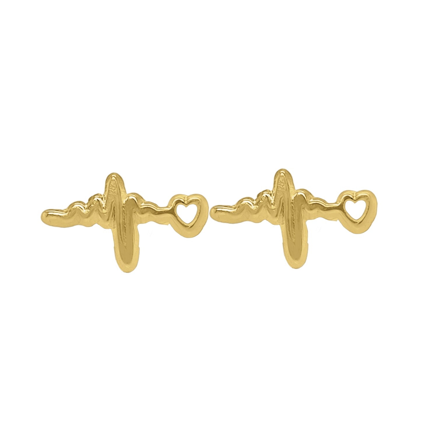 Aretes Oro 10K Broquel Línea Electrocardiograma y Corazón Mini