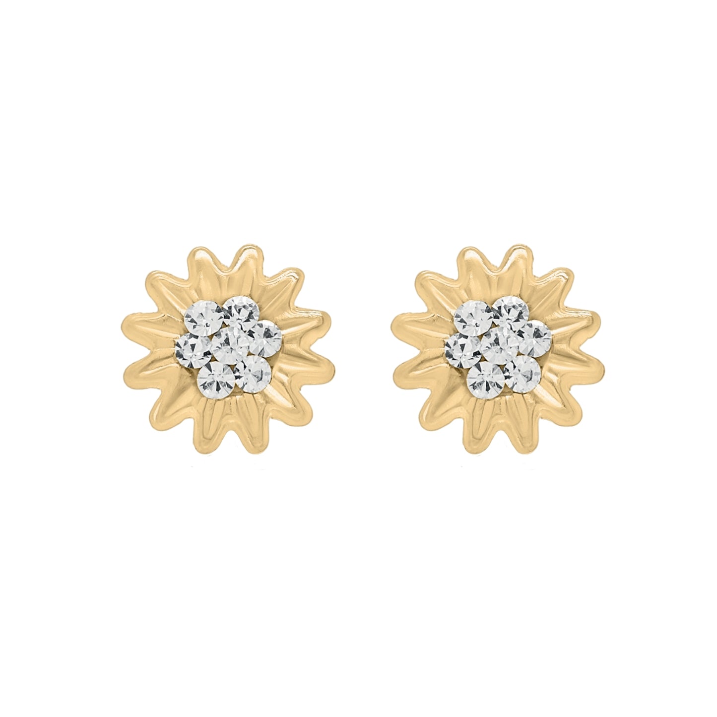 Aretes Oro 10K Broquel Girasol Zirconias