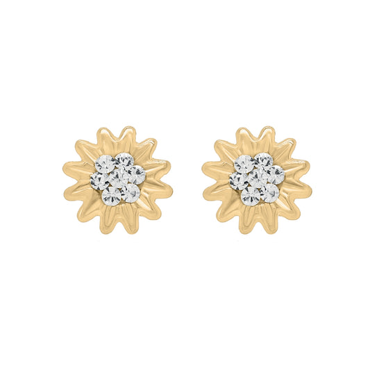 Aretes Oro 10K Broquel Girasol Zirconias