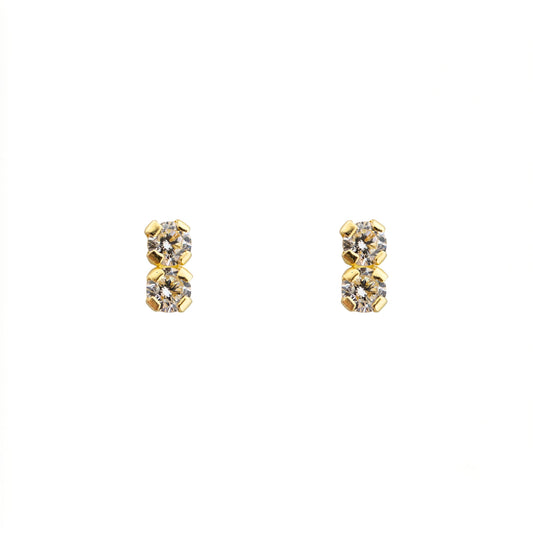 Aretes Oro 10K Broquel Doble Zirconia