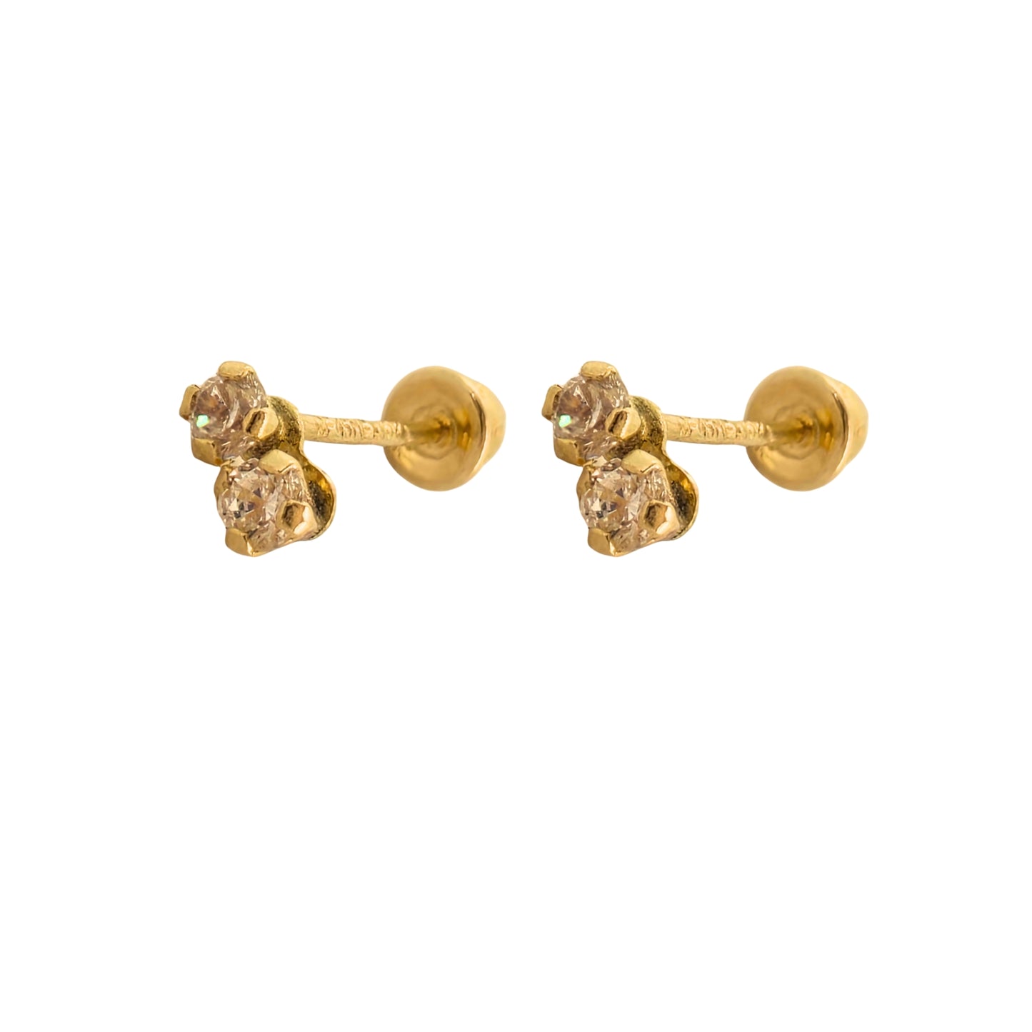Aretes Oro 10K Broquel Doble Zirconia