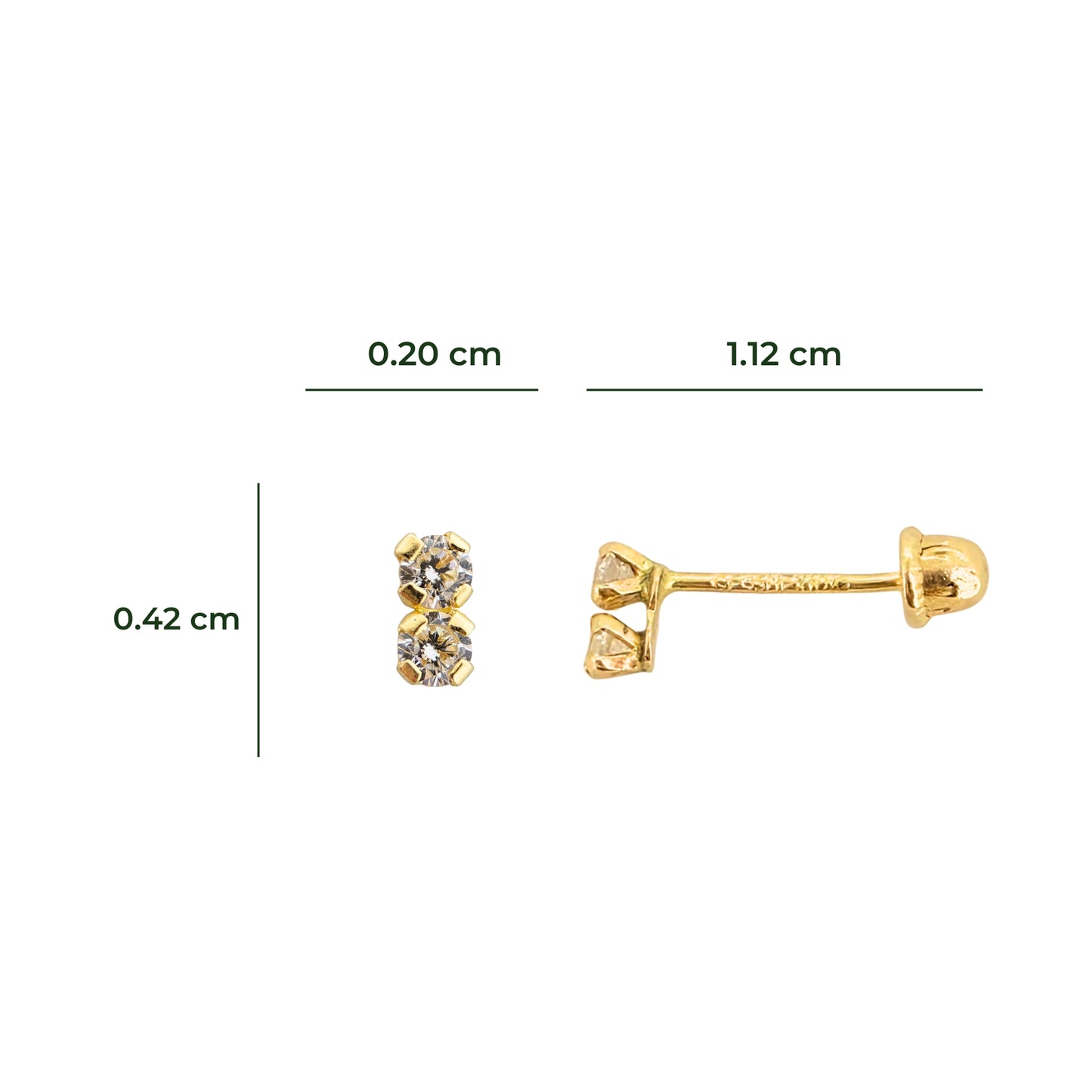 Aretes Oro 10K Broquel Doble Zirconia