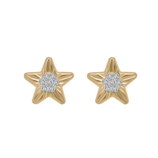 Aretes Oro 10K Broquel Estrella Zirconias
