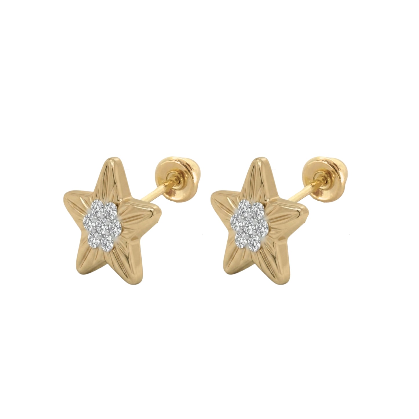 Aretes Oro 10K Broquel Estrella Zirconias