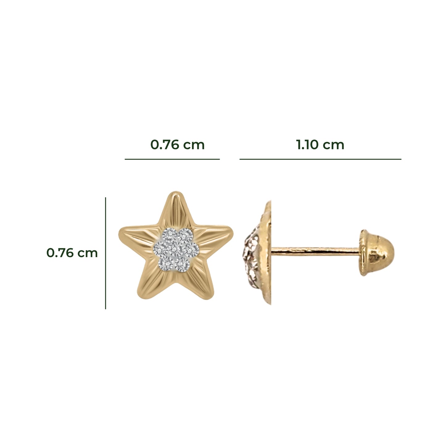 Aretes Oro 10K Broquel Estrella Zirconias