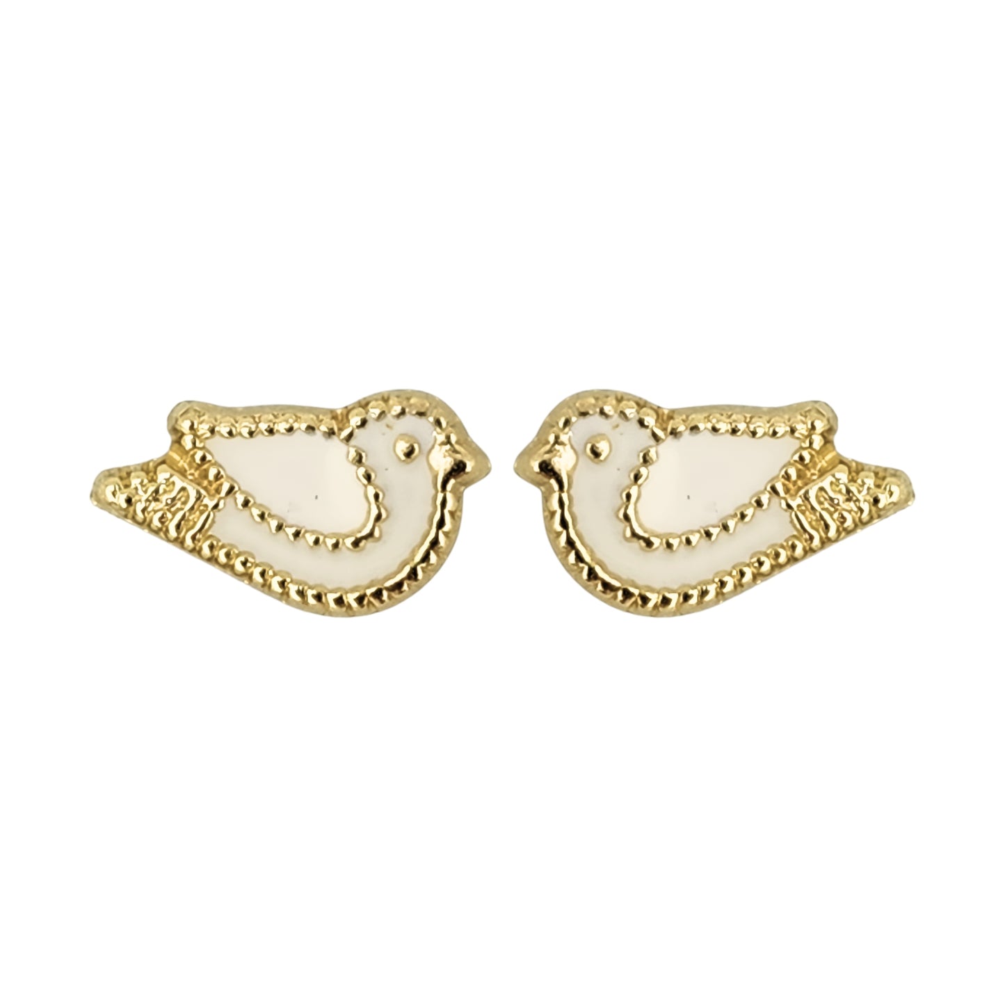 Aretes Oro 10K Broquel Paloma Blanca Esmaltada