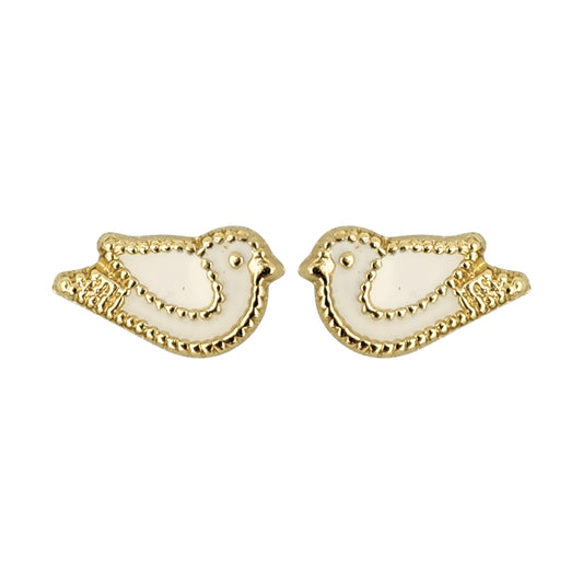 Aretes Oro 10K Broquel Paloma Blanca Esmaltada