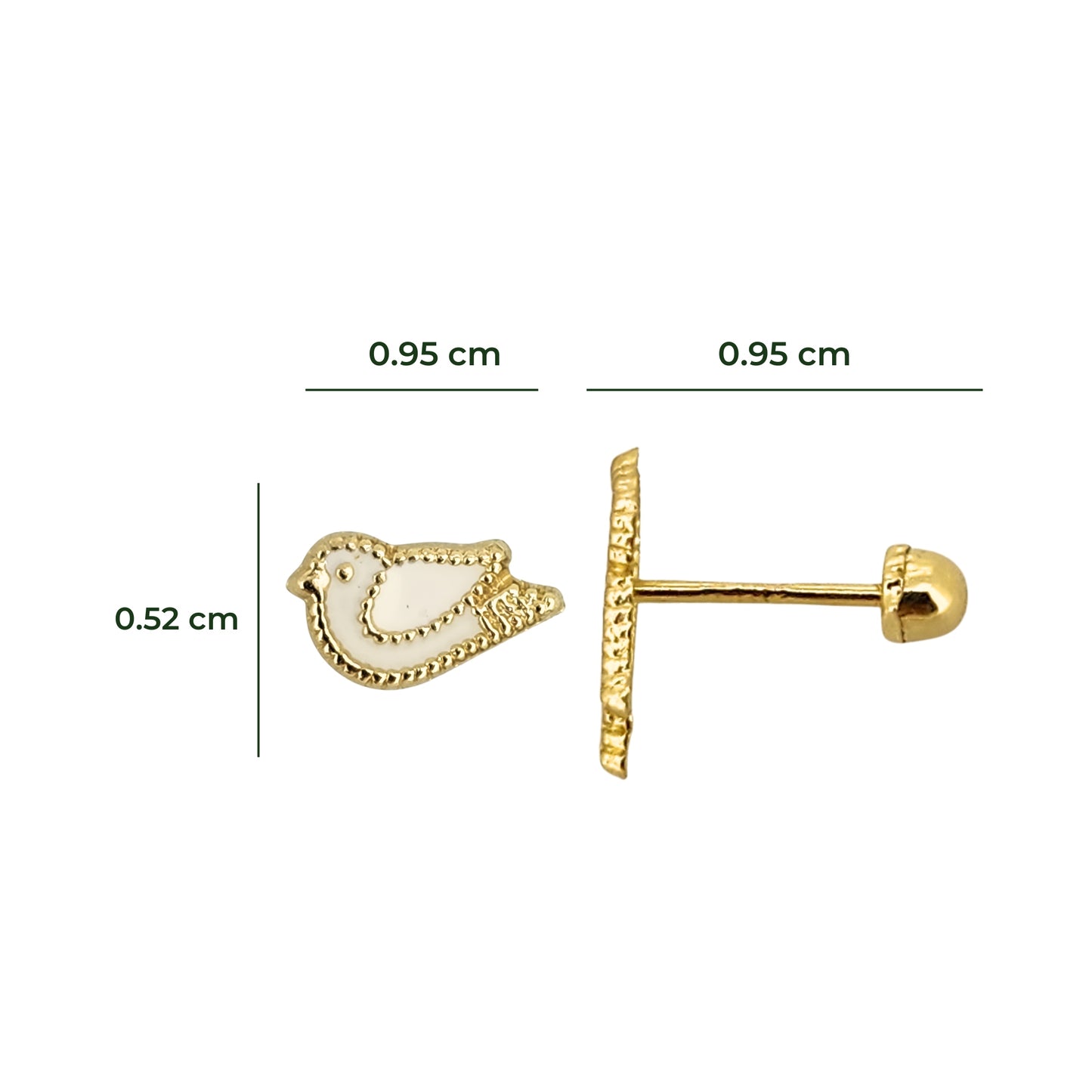 Aretes Oro 10K Broquel Paloma Blanca Esmaltada