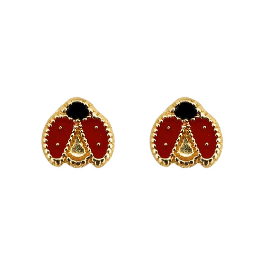 Aretes Catarina con Alas Boleada Esmaltada, Oro 10K Tipo Broquel