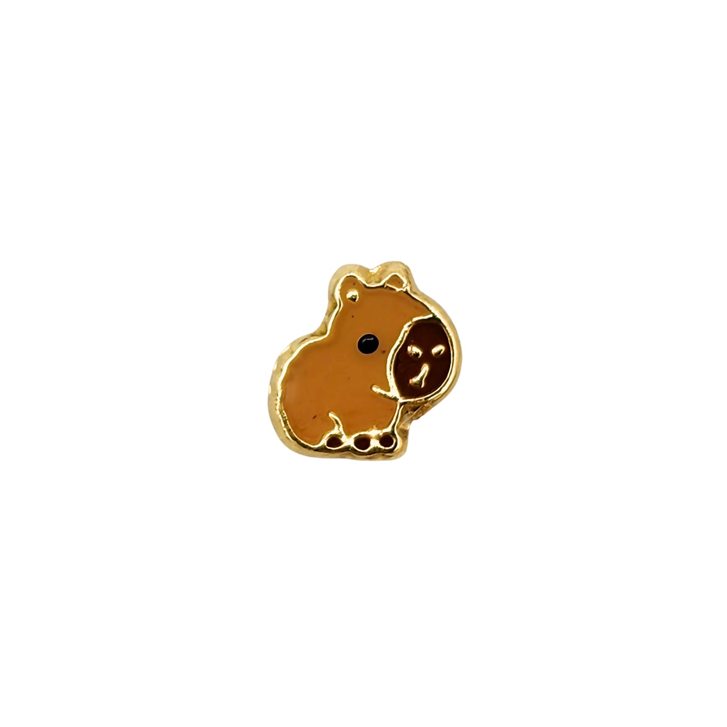 Aretes Capibara Esmaltado, Oro 10K Tipo Broquel