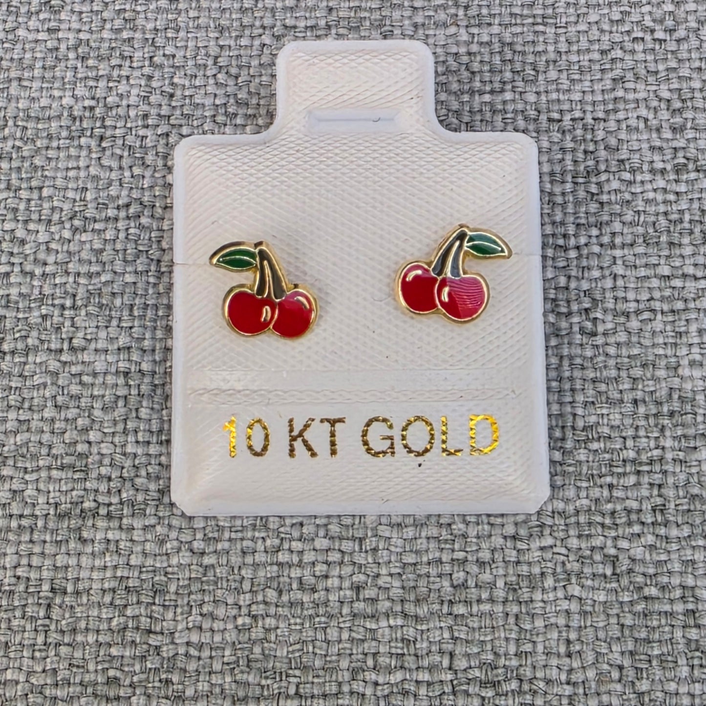 Aretes Oro 10K Broquel Cereza Color