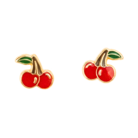 Aretes Oro 10K Broquel Cereza Color