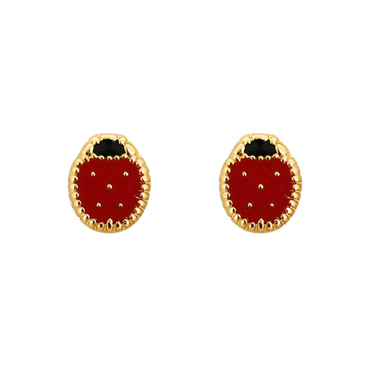 Aretes Catarina Boleada Esmaltada, Oro 10K Tipo Broquel