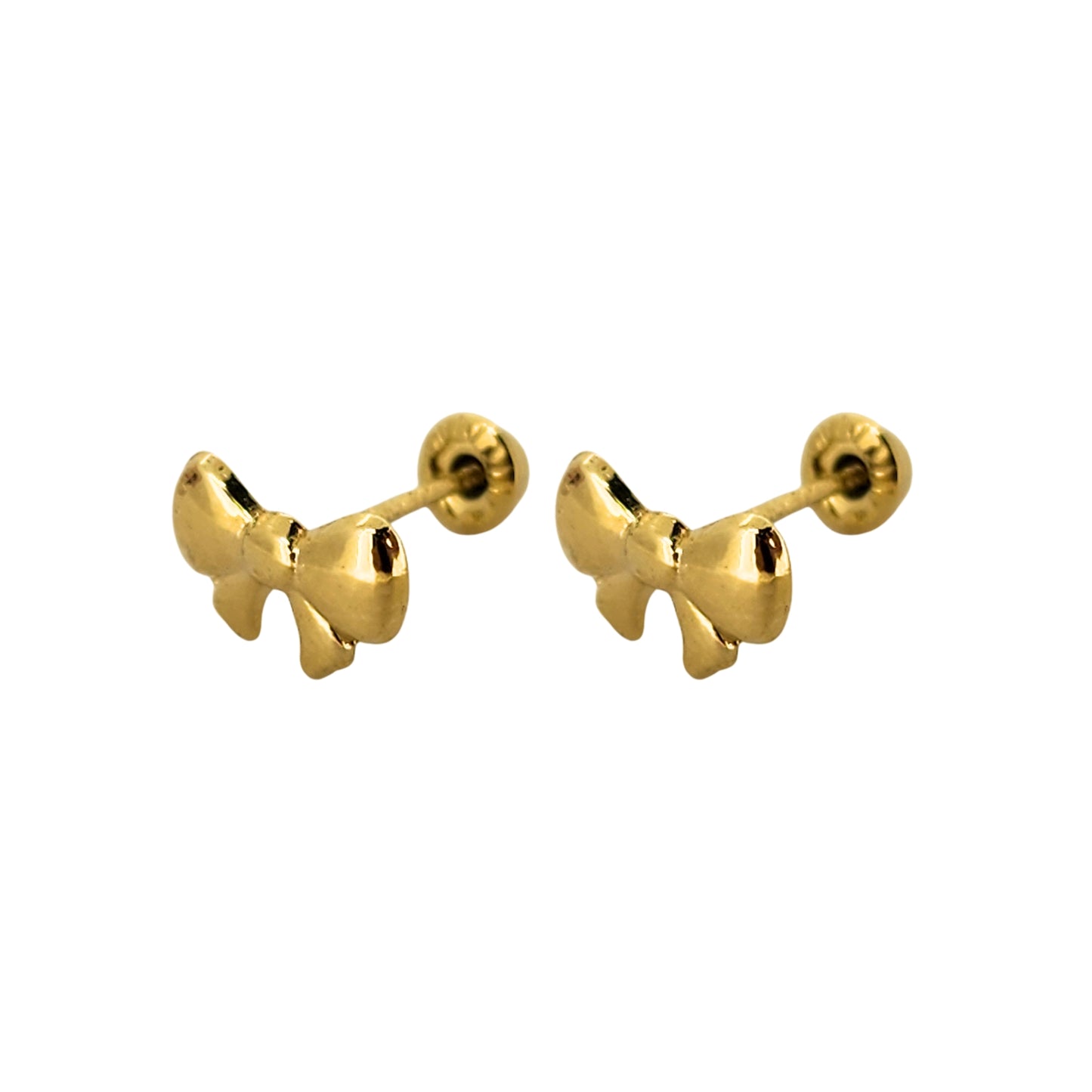 Aretes Oro 10K Broquel Moñito Liso