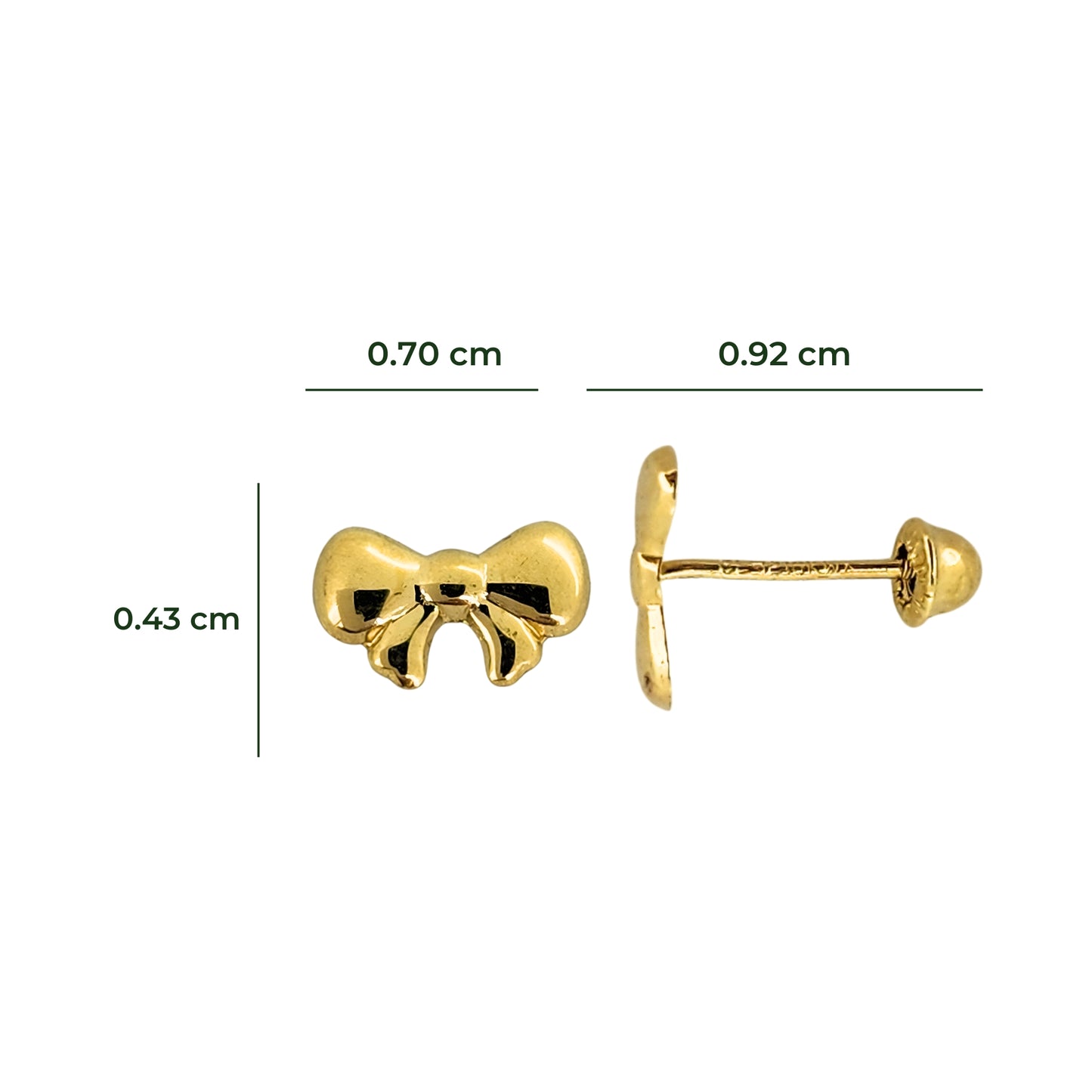 Aretes Oro 10K Broquel Moñito Liso