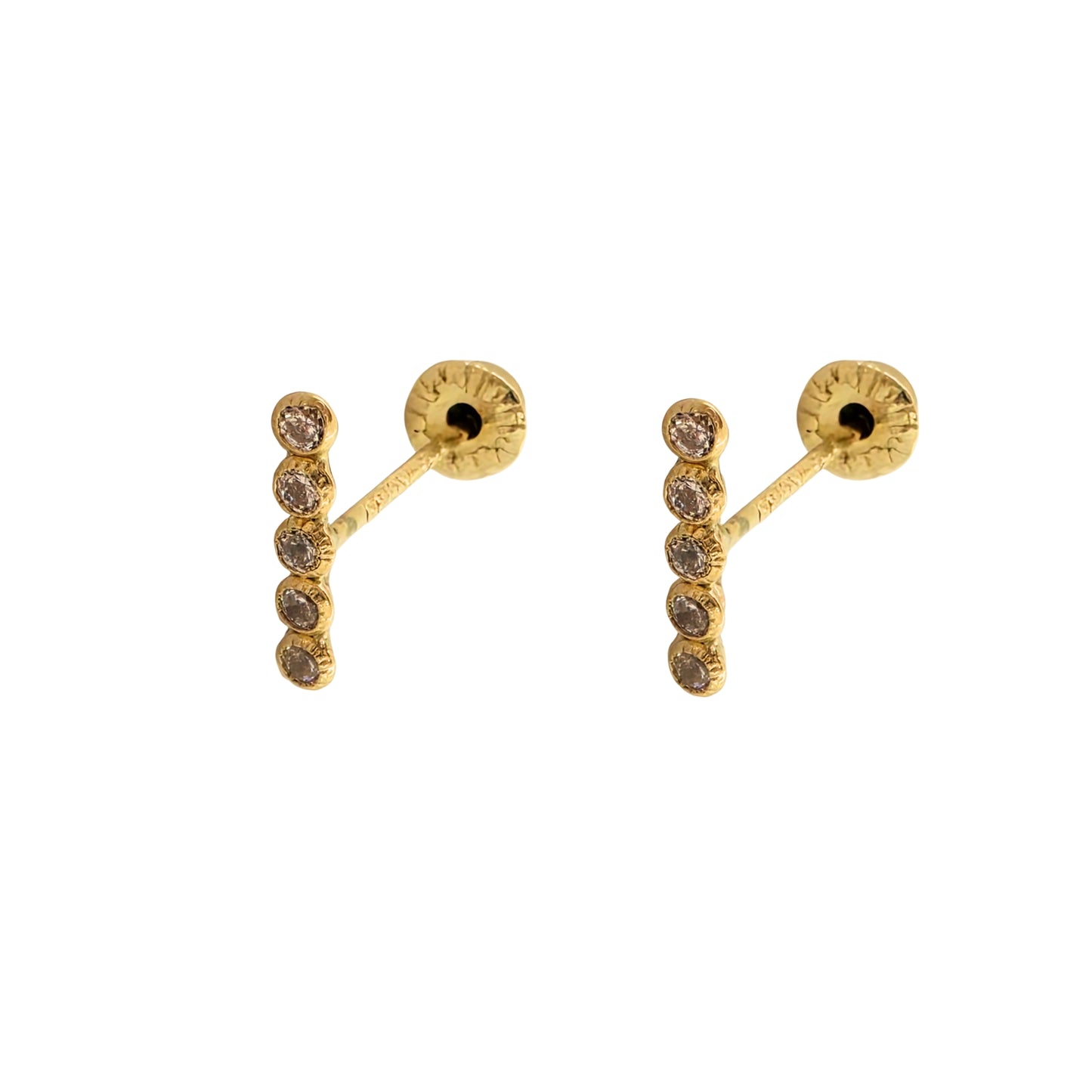 Aretes Oro 10K Broquel Mini Barra 5p Mini Bisel