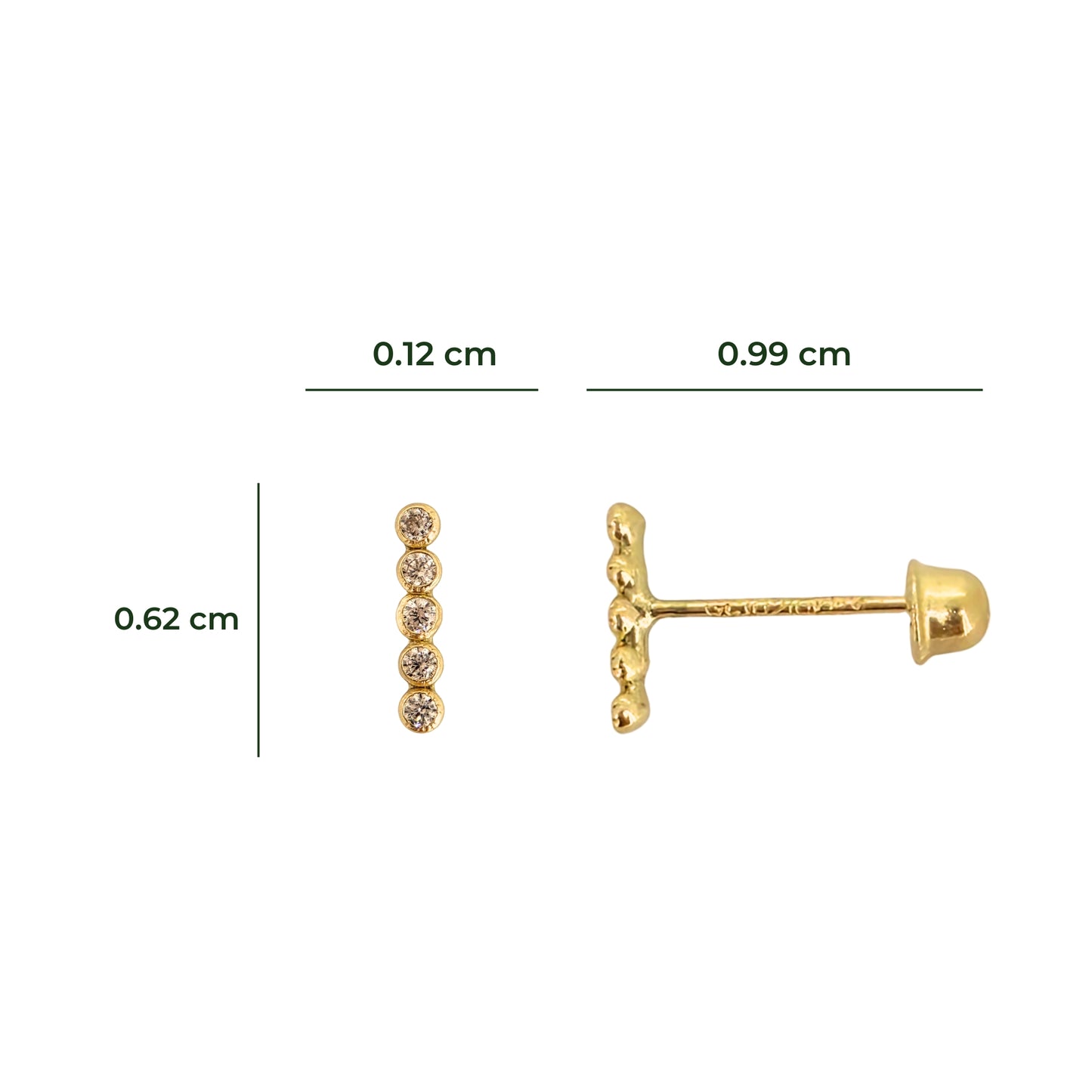 Aretes Oro 10K Broquel Mini Barra 5p Mini Bisel