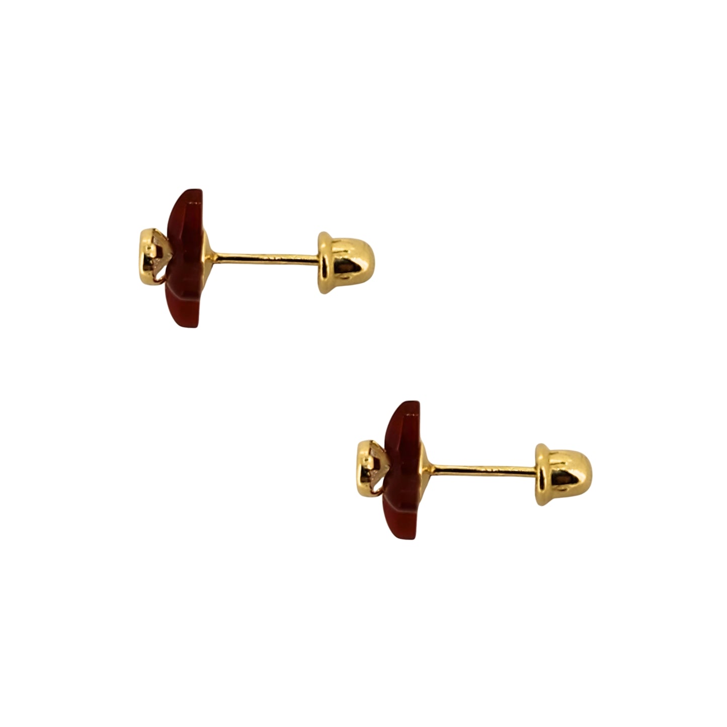 Aretes Oro 10K Broquel Flor en Carey con Zirconia Biselada