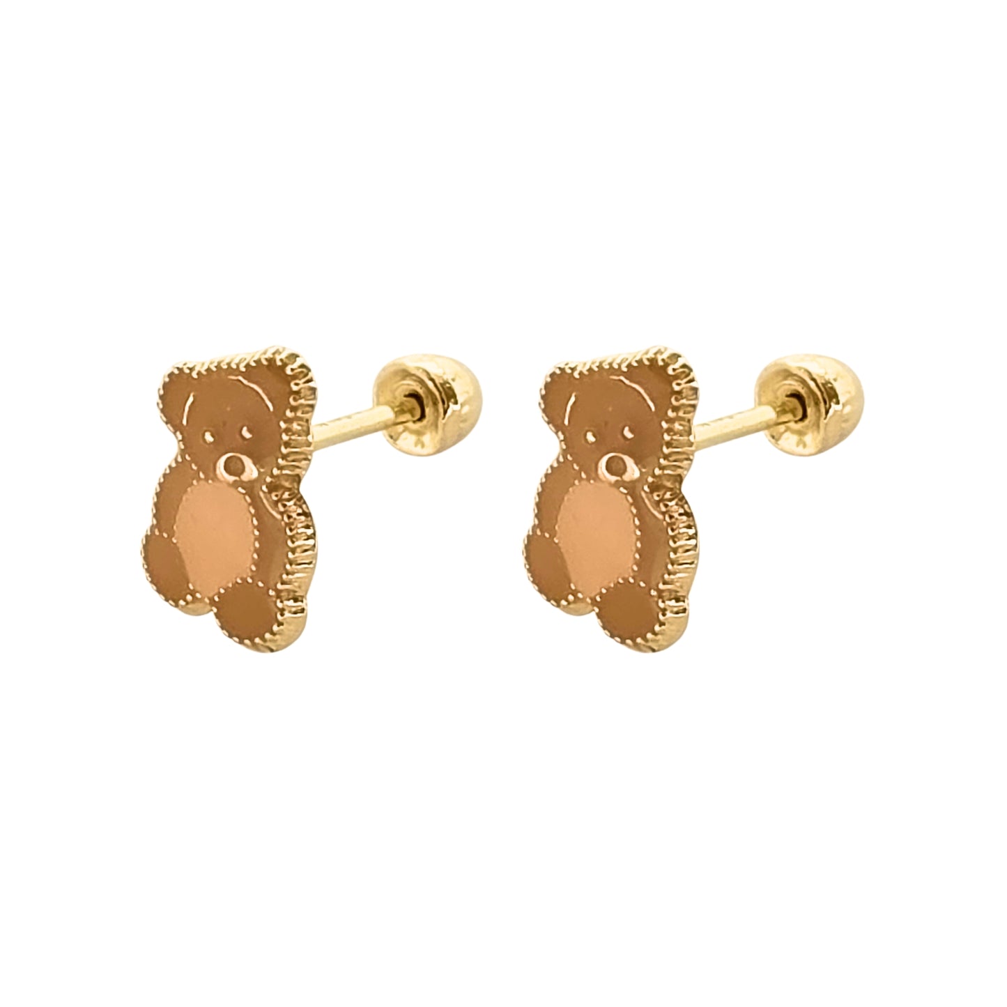Aretes Oso Boleado Tipo Broquel Elegantes y Delicados Cierre Rosca Diseño Atemporal y Clásico