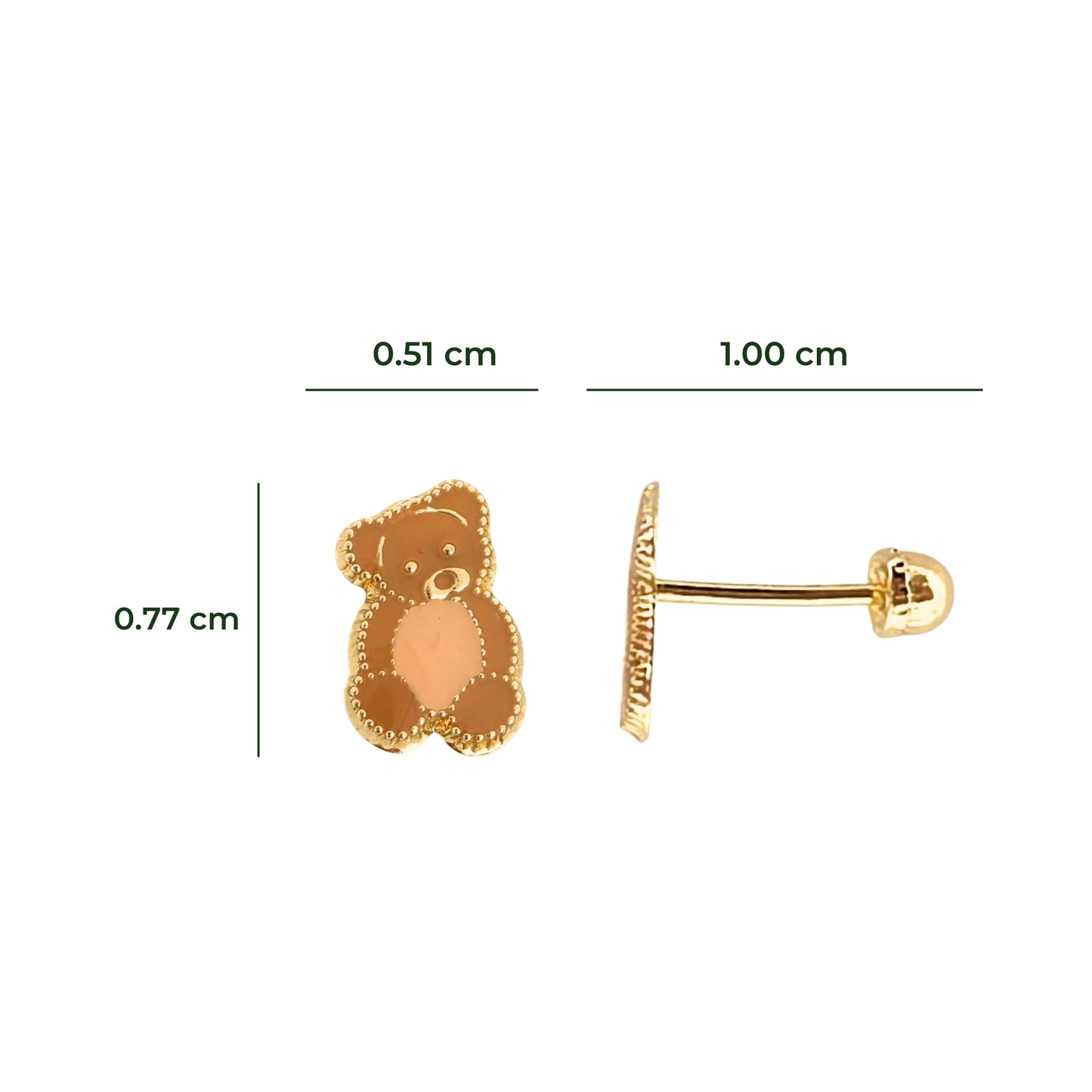 Aretes Oso Boleado Tipo Broquel Elegantes y Delicados Cierre Rosca Diseño Atemporal y Clásico