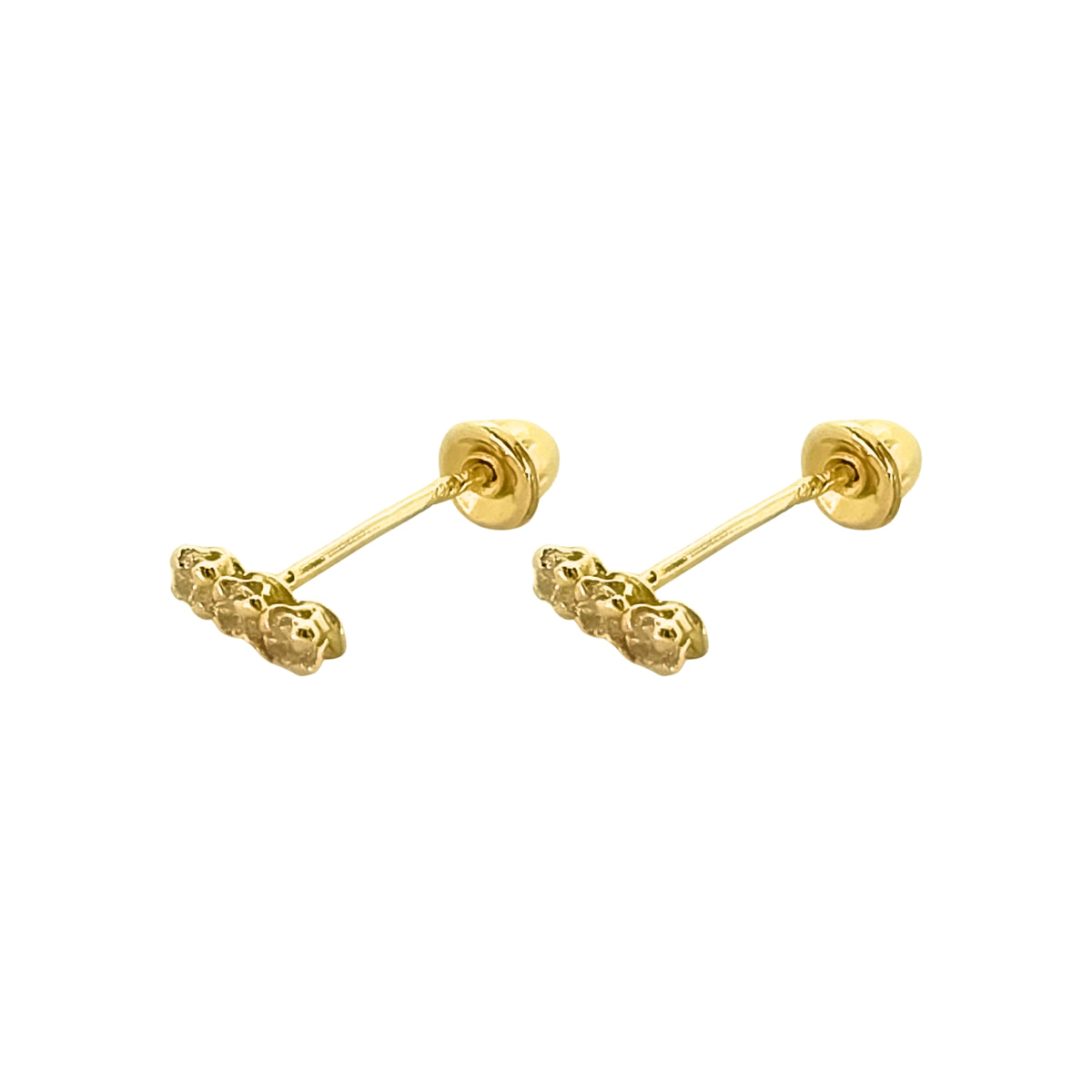 Aretes Oro 10K Broquel Palito 3 Piedras Color a Elegir
