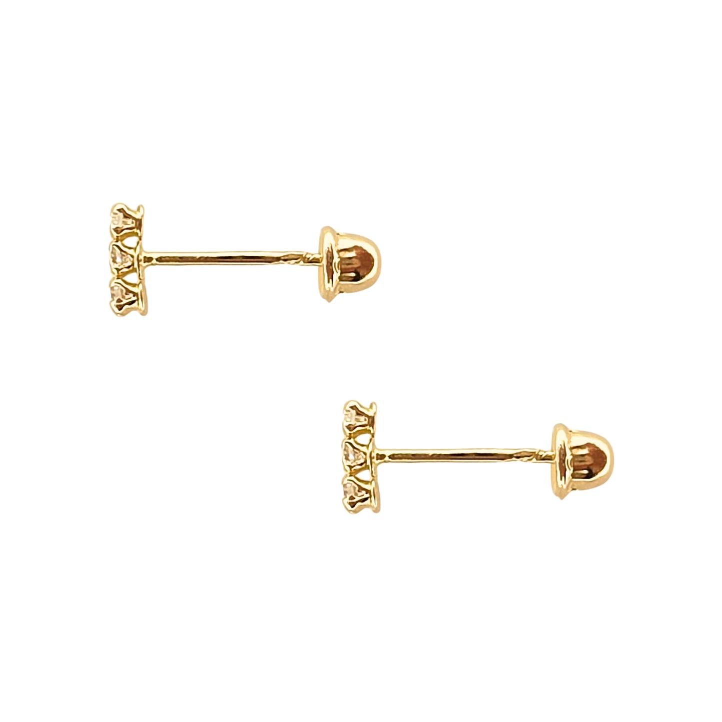 Aretes Oro 10K Broquel Palito 3 Piedras Color a Elegir