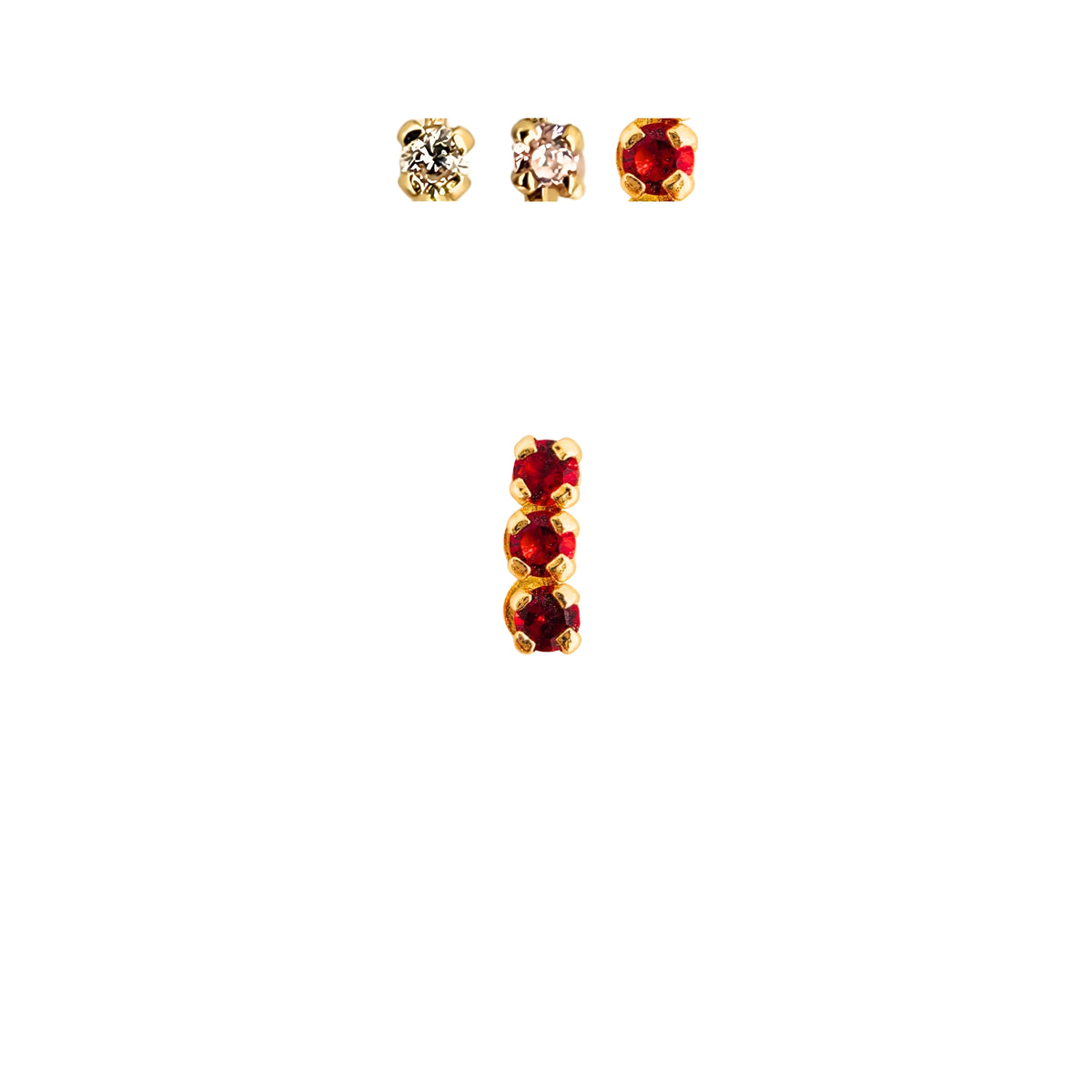 Aretes Oro 10K Broquel Palito 3 Piedras Color a Elegir