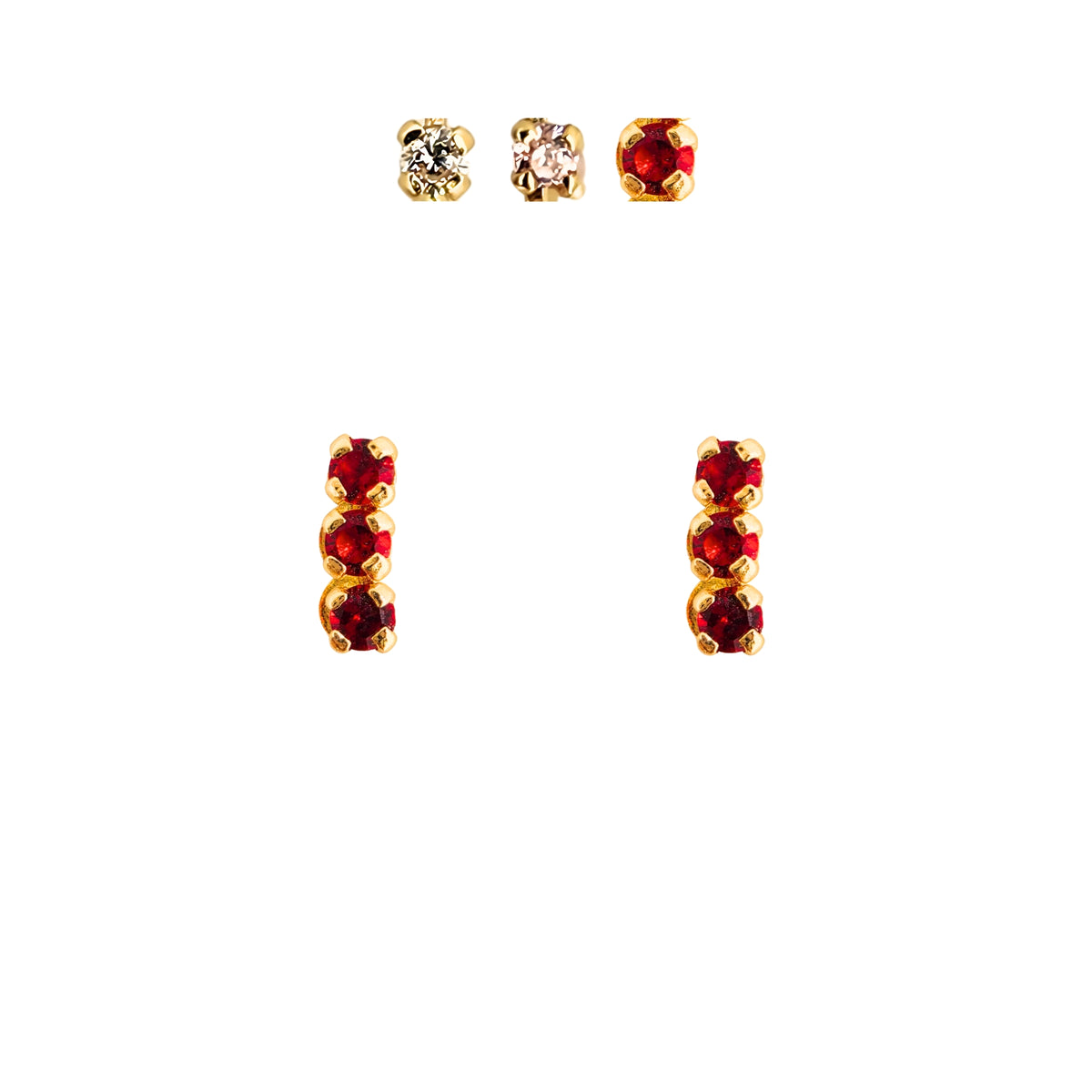 Aretes Oro 10K Broquel Palito 3 Piedras Color a Elegir