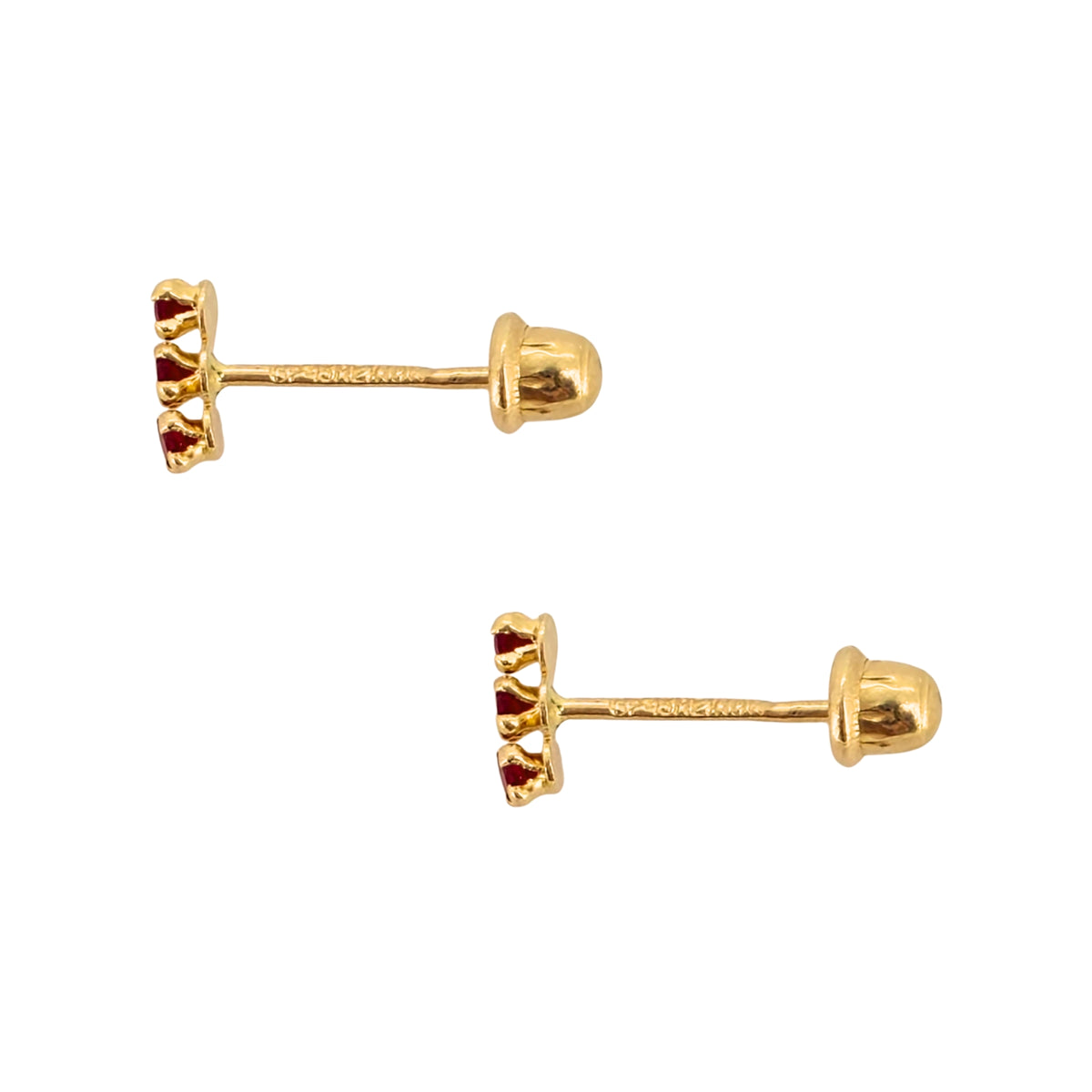 Aretes Oro 10K Broquel Palito 3 Piedras Color a Elegir