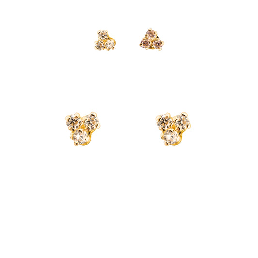 Aretes Oro 10K Broquel Trebol Piedras Color a Elegir