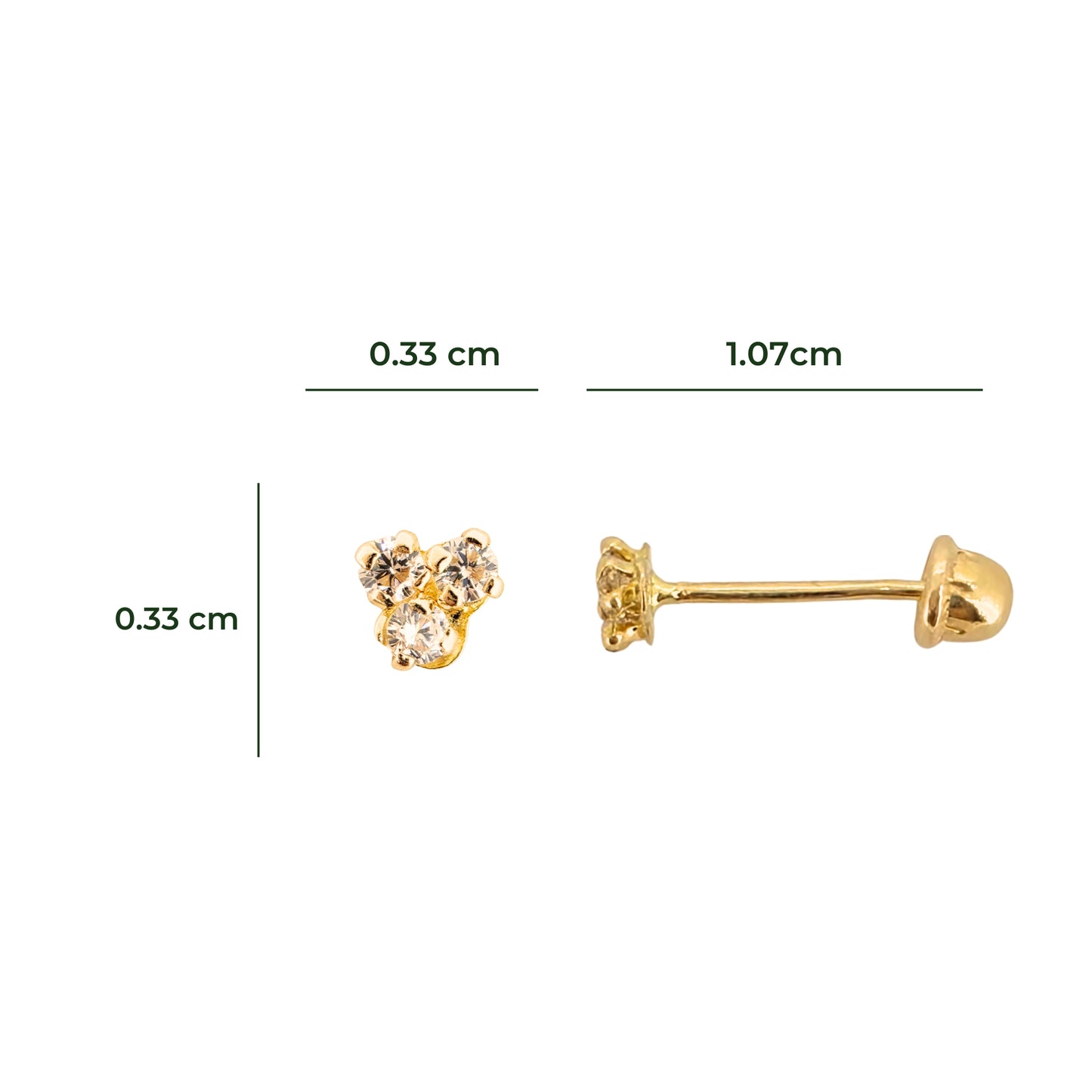 Aretes Oro 10K Broquel Trebol Piedras Color a Elegir