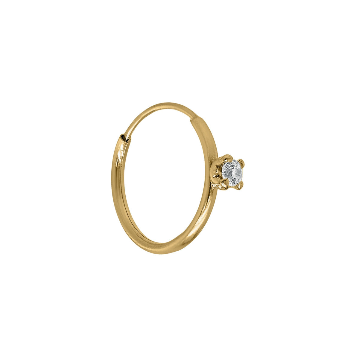 Aretes Oro 10K Broquel Huggie 1 cm Zirconia Montadura