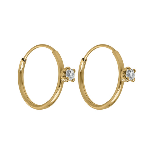 Aretes Oro 10K Broquel Huggie 1 cm Zirconia Montadura