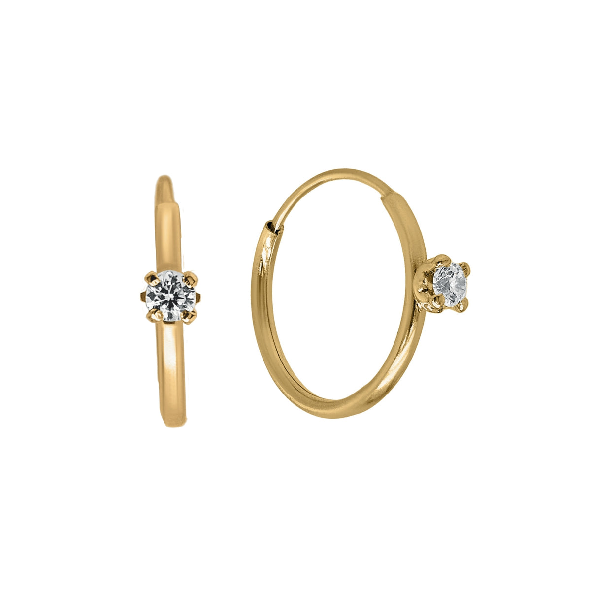 Aretes Oro 10K Broquel Huggie 1 cm Zirconia Montadura