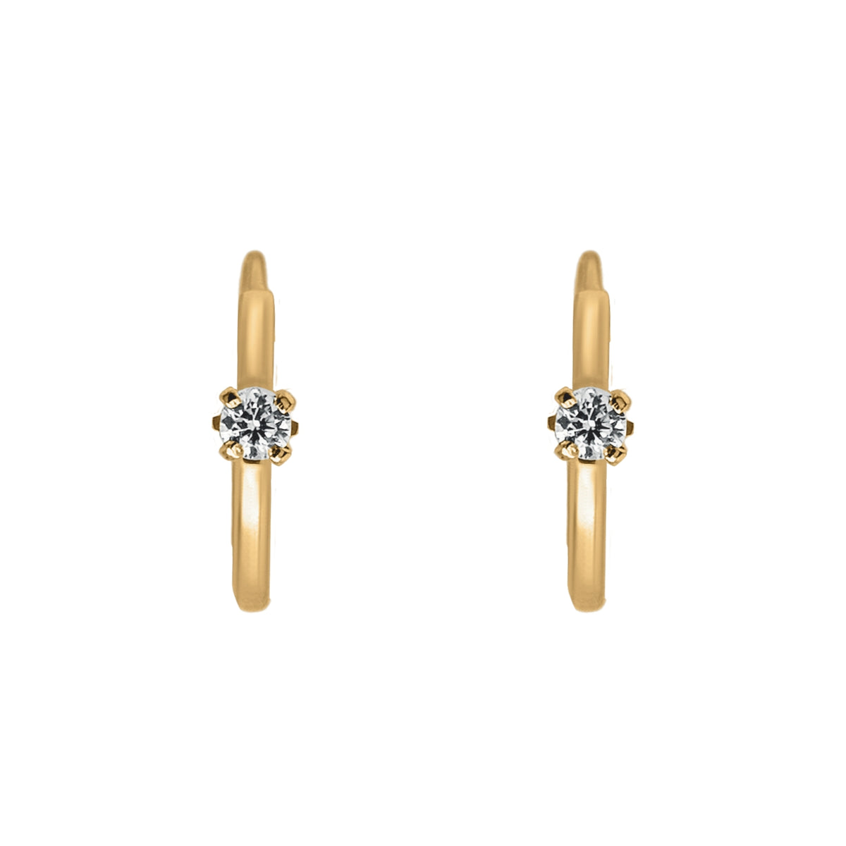 Aretes Oro 10K Broquel Huggie 1 cm Zirconia Montadura