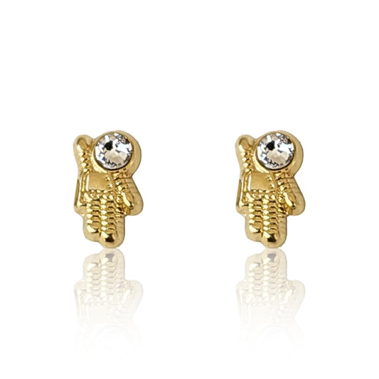 Aretes Astronauta Zirconia, Oro 10K Tipo Broquel