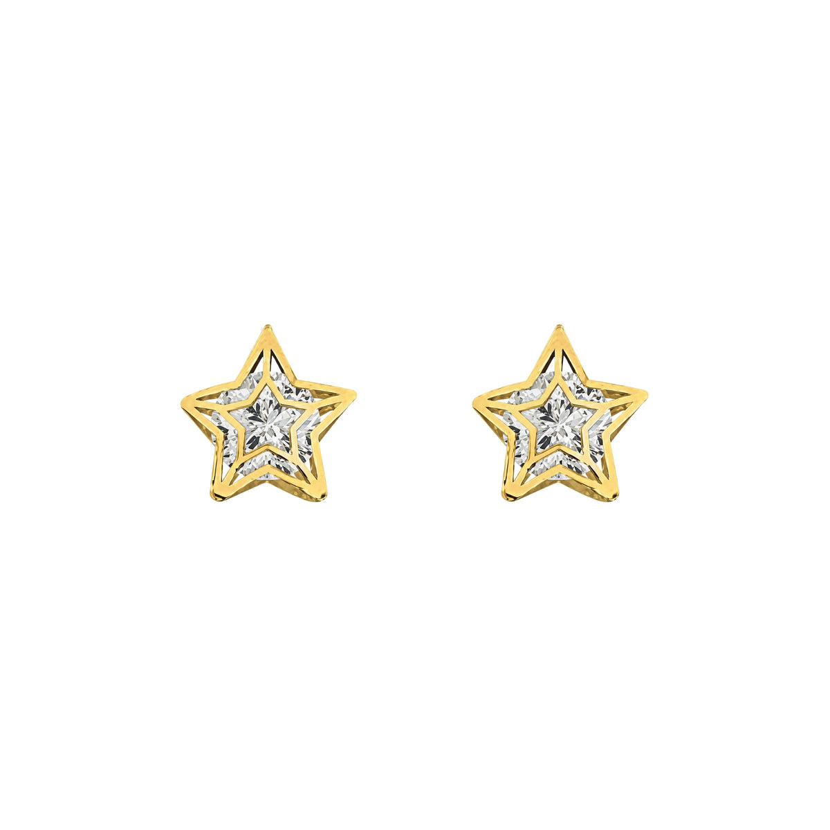 Aretes Oro 10K Broquel Estrella 3D Zirconias