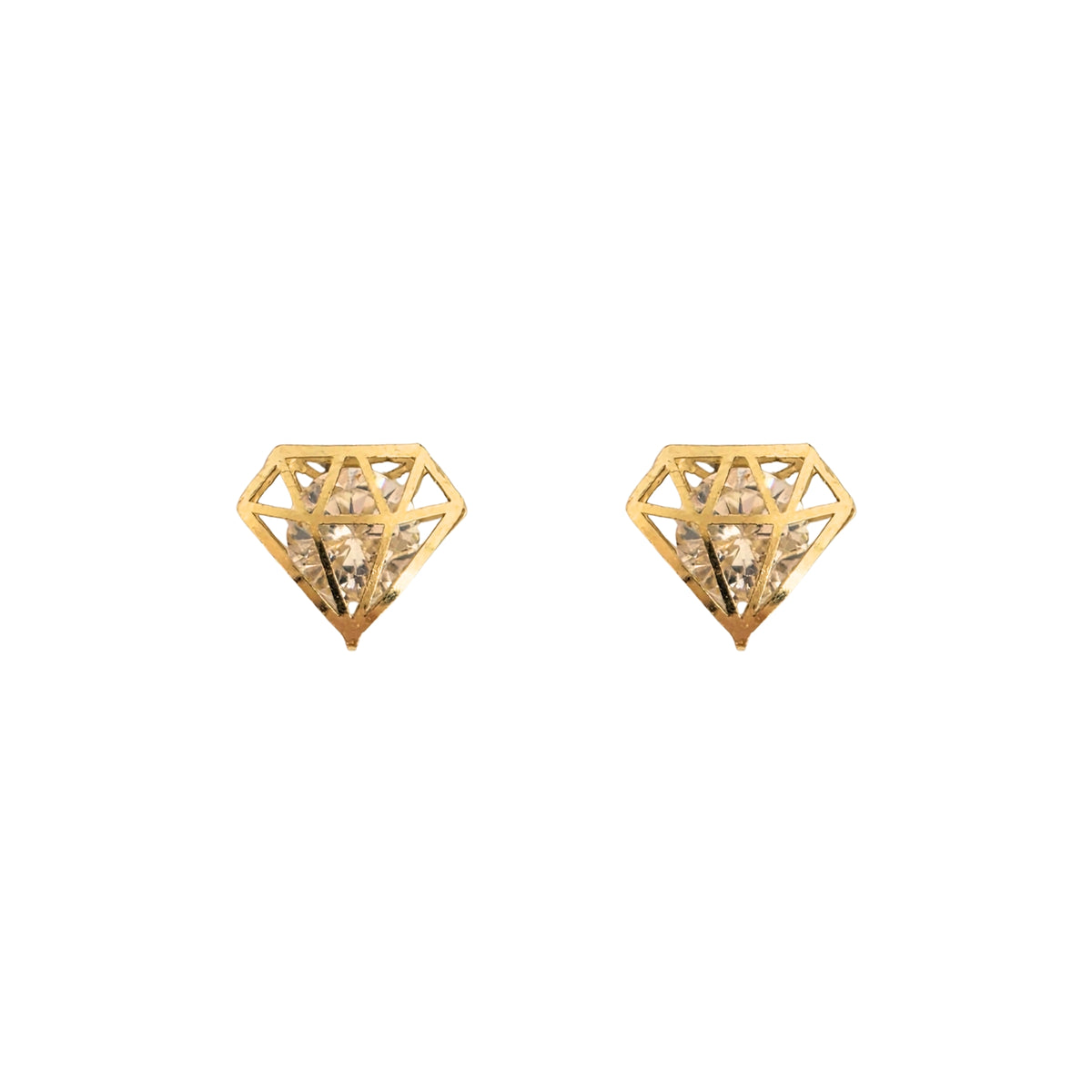 Aretes Oro 10K Broquel Diamante 3D Zirconia