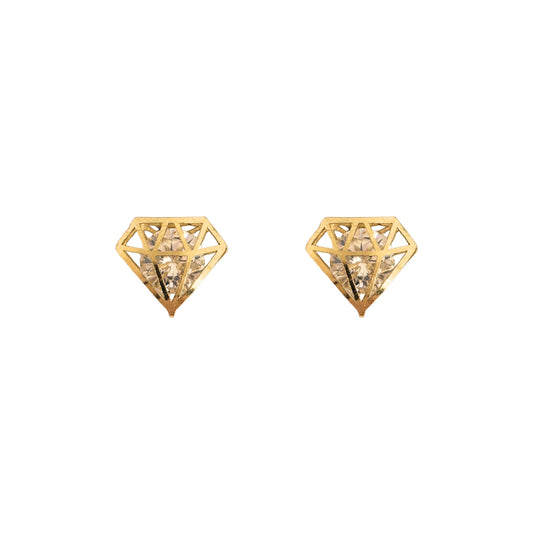 Aretes Oro 10K Broquel Diamante 3D Zirconia