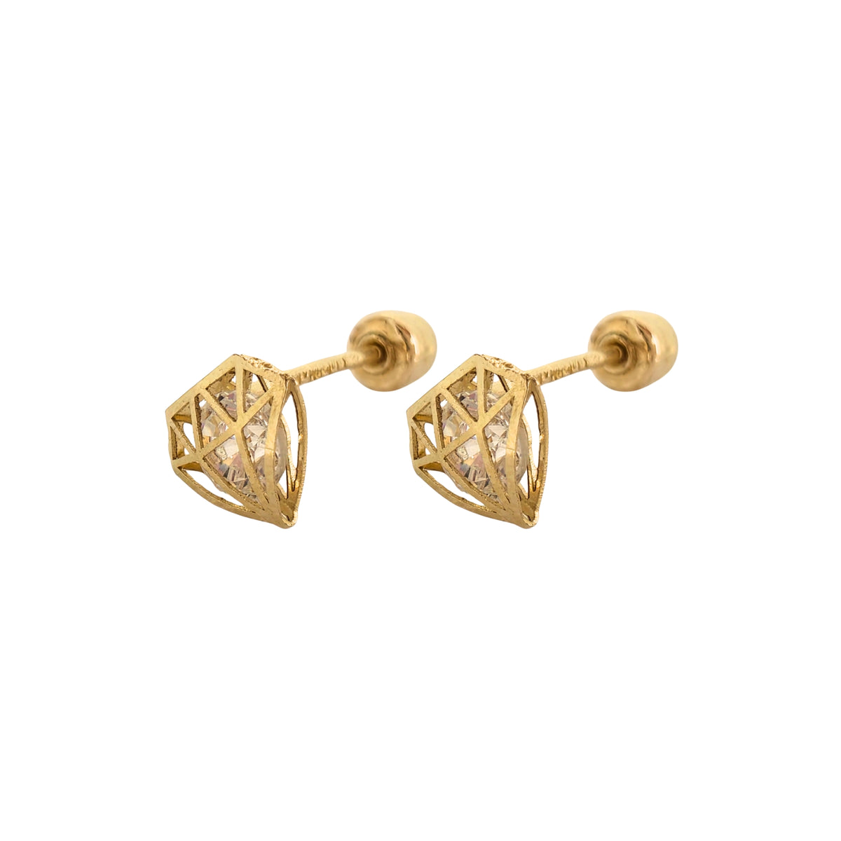 Aretes Oro 10K Broquel Diamante 3D Zirconia