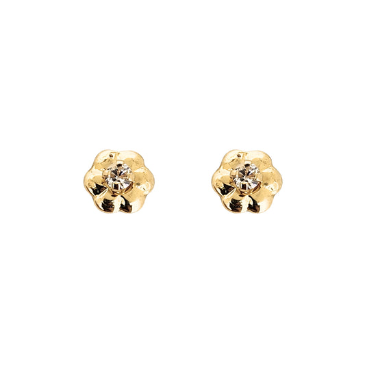 Aretes Flor Mini Zirconia Oro 10k, Tipo Broquel