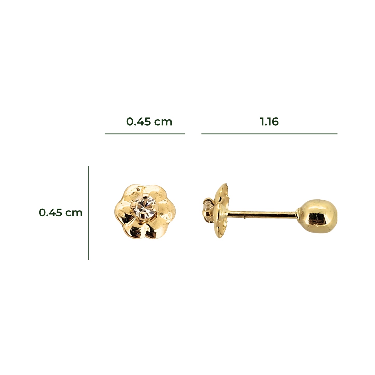 Aretes Flor Mini Zirconia Oro 10k, Tipo Broquel