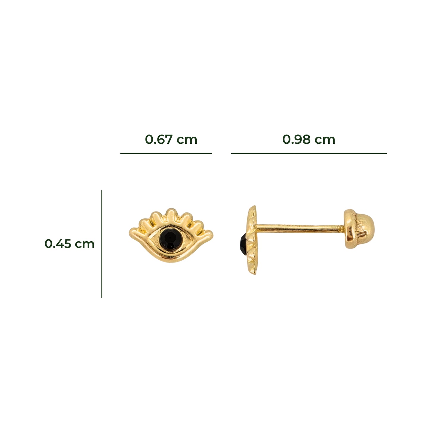 Aretes Ojito Turco Tipo Broquel Elegantes y Delicados Cierre Rosca Diseño Atemporal y Clásico