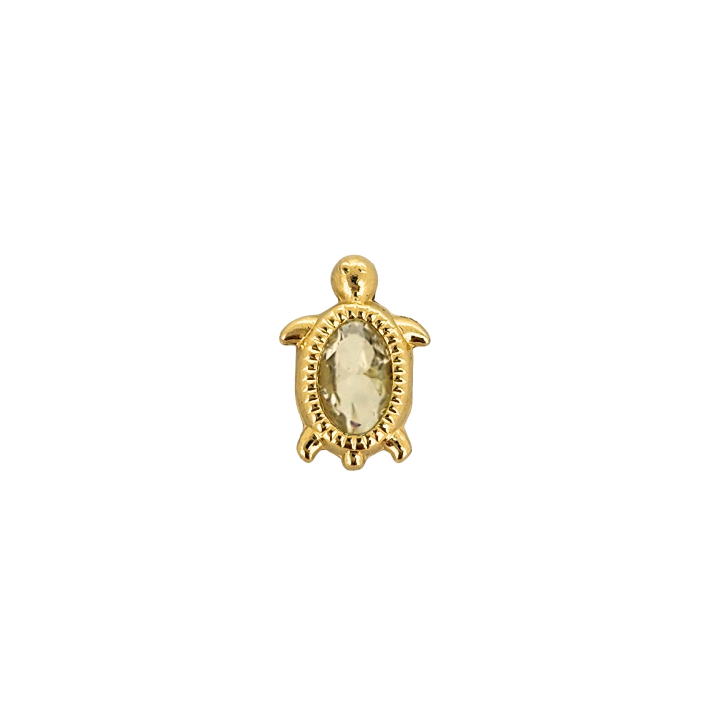 Aretes Oro 10K Broquel Tortuga Zirconia Blanca Bolitas
