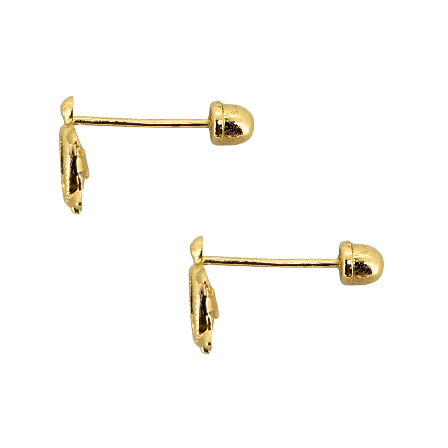 Aretes Oro 10K Broquel Tortuga Zirconia Blanca Bolitas